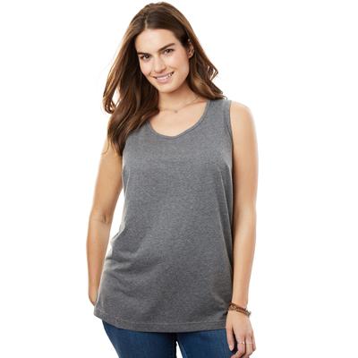 Plus Size Women's Perfect Scoopneck Tank by Woman Within in Medium Heather Grey (Size L) Top