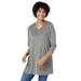 Plus Size Women's Perfect Three-Quarter Sleeve V-Neck Tunic by Woman Within in Medium Heather Grey (Size 6X)