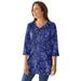 Plus Size Women's Perfect Printed Three-Quarter-Sleeve V-Neck Tunic by Woman Within in Evening Blue Paisley (Size 14/16)