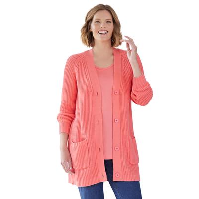 Plus Size Women's Button-Front Shaker Cardigan by Woman Within in Sweet Coral (Size 4X) Sweater