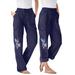 Plus Size Women's Convertible Length Cargo Pant by Woman Within in Navy Floral Embroidery (Size 18 W)