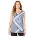 Plus Size Women's AnyWear V-Neck Tank by Catherines in Navy Scarf Print (Size 6X)