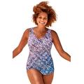 Plus Size Women's Sarong Front One Piece Swimsuit by Swimsuits For All in Blue Faded (Size 26)