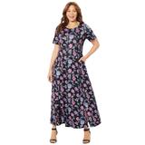 Plus Size Women's Scoopneck Maxi Dress by Catherines in Black Paisley Floral (Size 0X)