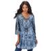 Plus Size Women's V-Neck Printed Tunic by Roaman's in Blue Animal Medallion (Size 14/16)