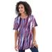 Plus Size Women's Crewneck Ultimate Tee by Roaman's in Purple Textured Stripe (Size L) Shirt