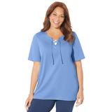 Plus Size Women's Suprema® Lace-Up Duet Tee by Catherines in French Blue (Size 2X)