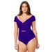 Plus Size Women's Cap Sleeve Cut Out One Piece Swimsuit by Swimsuits For All in Deep Sea (Size 6)