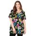 Plus Size Women's Easy Fit Short Sleeve Scoopneck Tee by Catherines in Black Multi Tropical (Size 3X)