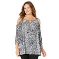 Plus Size Women's Mesh Cold Shoulder Top by Catherines in Black Graphic Paisley (Size 0X)