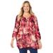 Plus Size Women's Floral Pintuck Peasant Top by Catherines in Pink Burst Floral (Size 1X)