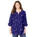 Plus Size Women's Georgette Buttonfront Tie Sleeve Cafe Blouse by Catherines in Navy Butterflies (Size 4X)