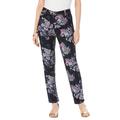 Plus Size Women's Reversible Straight-Leg Jean by Denim 24/7 in Black Blooming Rose (Size 12 W)