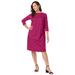 Plus Size Women's Boatneck Shift Dress by Jessica London in Cherry Red Stripe (Size 18) Stretch Jersey w/ 3/4 Sleeves