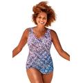 Plus Size Women's Sarong Front One Piece Swimsuit by Swimsuits For All in Blue Faded (Size 18)