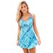Plus Size Women's Loop Strap Two-Piece Swim Dress by Swim 365 in Blue Watercolor Stripe (Size 28) Swimsuit