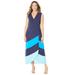 Plus Size Women's Cascading Stripe Maxi Dress by Catherines in Navy Vibrant Blue Aqua (Size 1X)