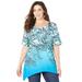 Plus Size Women's Sparkle & Swirl Tunic by Catherines in Vibrant Blue Ombre Palm (Size 4X)