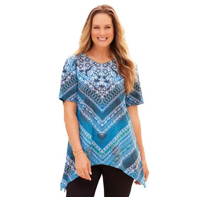 Plus Size Women's Sparkle & Swirl Tunic by Catherines in Vibrant Blue Bandana Placement (Size 1X)