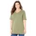 Plus Size Women's Suprema® Crochet V-Neck Tee by Catherines in Olive Green (Size 2X)