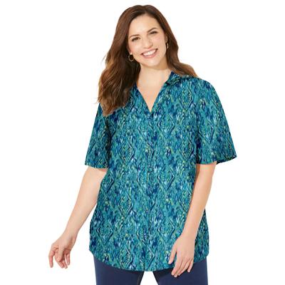Plus Size Women's Timeless Short Sleeve Blouse by Catherines in Waterfall Ikat Diamonds (Size 0X)
