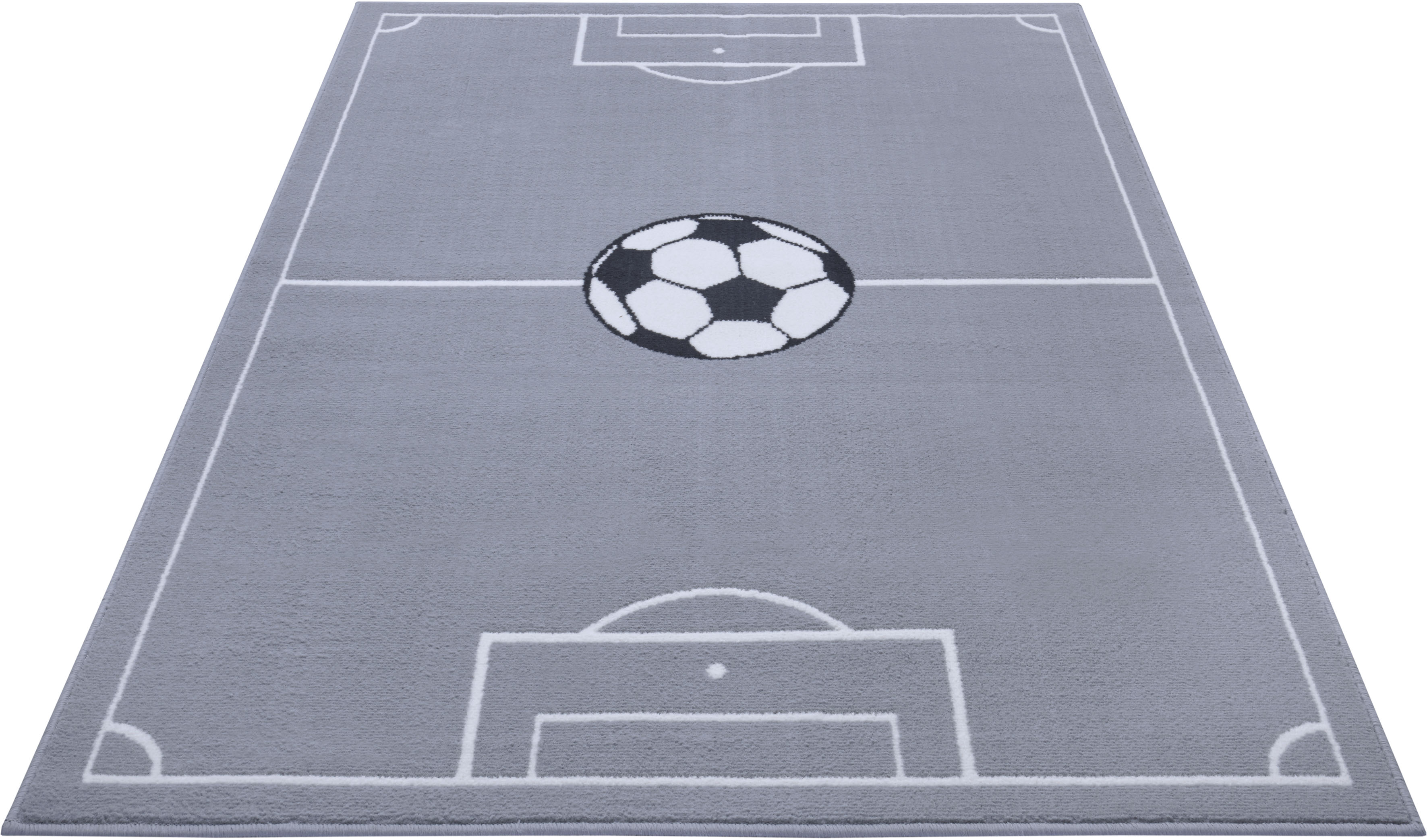 Teppich HANSE HOME "Estadio", grau (grau, schwarz), B:120cm H:8mm L:170cm, Polypropylen (PP), Teppiche, Kinderteppich, Spielteppich, Spielunterlage, Fußball, Kinderzimmer Image