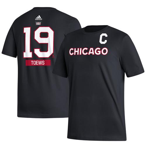 Herren adidas Jonathan Toews Schwarzes Chicago Blackhawks Reverse Retro 2.0 T-Shirt mit Namen und Nummer