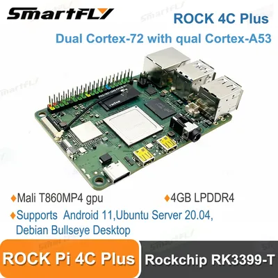 Smartfly-Ordinateur à carte unique ROCK Pi 4C Plus 4 Go SBC Rockchip RK3399-T prend en charge