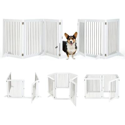 Costway - 6-teiliges Absperrgitter Hunde, Freistehendes Hundegitter mit Tür & 4 Stützfüssen, 80cm
