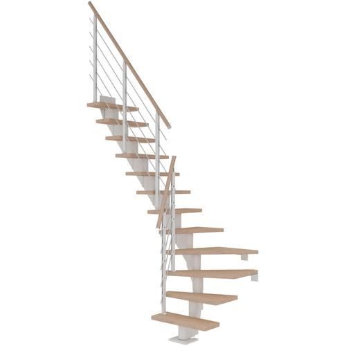 „DOLLE Mittelholmtreppe „“Frankfurt““ Treppen Eiche weißMetall Gr. 1/4 gewendelt, weiß Treppen“