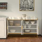 Modern Kitchen Large Buffet Storage Cabinet Cupboard White Gloss Front with Gold Metal Legs for Living Room Kitchen Dining Room