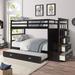 Hardwood Twin Over Twin Bunk Bed with Trundle, Multifunction Staircase and 4 Storage Drawers, Espresso