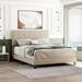 Queen Upholstered Platform Bed with Tufted Headboard, Box Spring Needed, Linen Fabric, Beige