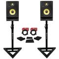 (2) KRK RP5-G4 Rokit Powered 5 Powered Studio Monitors+Stands+Isolation Pads