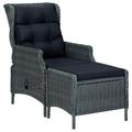 Carevas Reclining Patio Chair with Footstool Poly Rattan Dark Gray