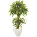 Nearly Natural 56 Variegated Ficus Artificial Tree in White Planter