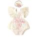 Ibtom Castle Baby Girl 1st Birthday Outfit Boho Lace Tulle Romper Ruffle Backless Embroidered Bodysuit Cake Smash Photo Shoot Clothes 6-12 Months Apricot+Light Pink Flower