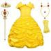 Belle Costumes for Girls Kids Princess Belle Dress Up Birthday Christmas Party with Accessories 4T 5T(120CM E39)