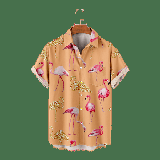 MLFU Men s Short Sleeve Aloha Beach Flamingo Shirt Slim-Fit Polyester Shirt & Top Relaxed-Fit Blouses for Men Women