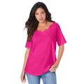 Plus Size Women's Scalloped Scoop Neck Ultimate Tee by Roaman's in Vivid Pink (Size 22/24)