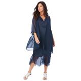 Plus Size Women's Scallop-Trim Chiffon 2-Piece Dress Set by Roaman's in Navy (Size 28 W)