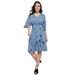 Plus Size Women's V-Neck Textured Knit Dress With Diagonal Ruffle by ellos in Blue Shadow Ditsy Floral (Size 18/20)
