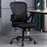 Inbox Zero Ergonomic Home Office Mesh Task Chair Desk Chair w/ Flip-up Armrest Upholstered/Mesh/ in Black/Gray | 39 H x 25 W x 22 D in | Wayfair