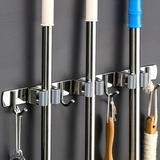 LELINTA 3 Racks and 4 Hooks Mop and Broom Holder Wall Mount Heavy Duty Broom Organizer Storage Tool Racks Stainless Steel Garden Tool Hooks Self Adhesive Solid Non-slip for Kitchen Laundry Garage