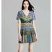 Anthropologie Dresses | Anthropologie Tracy Reese Newmoon Tribal Dress Fit N Flare Size 6 Mini Pleated | Color: Black/Green | Size: 6