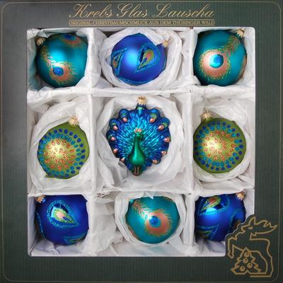 Weihnachtsbaumkugel KREBS GLAS LAUSCHA "Elegante Weihnacht, Weihnachtsdeko, Christbaumschmuck", bunt (türkis, blau, goldfarben), Glas, Weihnachtsbaumkugeln, hochwertige Christbaumkugeln aus Glas, mundgeblasen Image