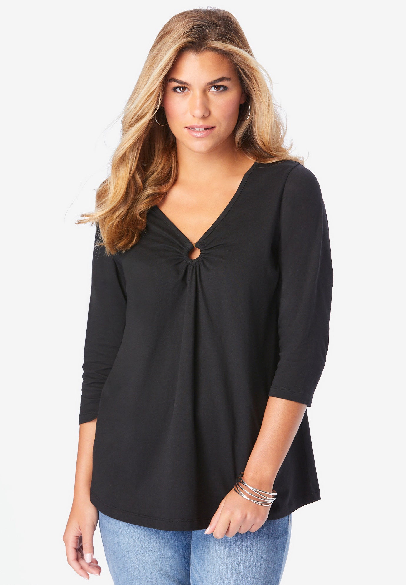 Plus Size Women's Ultimate Keyhole V Neck Tee by Roaman's in Black (Size 30/32)