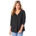 Plus Size Women's Keyhole V-Neck Tee by Roaman's in Black (Size 26/28)