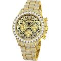 Gosasa Bling-ed Ladies Leopard Dial Watch with Chronograph Crystal Rhinestone Diamond Watch for Women Men's Stainless Steel Bracelet Wristwatch, Gold, Japanese