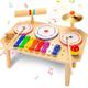 oathx 7 IN 1 Baby Kids Drum Set,Musical Toys Instruments for 1 Year Old,Toddler Drum Kit Wooden Xylophone,Percussion Instrument Montessori Toys 1st Birthday Gift for Boys and Girls 12 Months